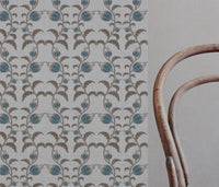 Blue and Brown Patterned Linen Curtain Fabric - Dana Blue Pebble  - Natural base fabric.