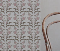Pink and Brown Patterned Linen Curtain Fabric - Dana Pink Pebble  - Natural base fabric.