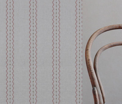 Pink and Brown Patterned Linen Curtain Fabric - Daphne Dusty Pink - Natural base fabric.
