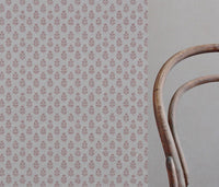 Pink Floral Linen Curtain Fabric - Doris Dusty Pink - Natural base fabric.