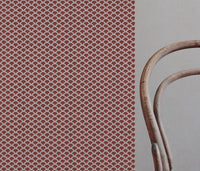 Red Patterned Linen Curtain Fabric - Erle Crimson Red - Natural base fabric.