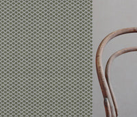 Green Patterned Linen Curtain Fabric - Erle Moss - Natural base fabric.