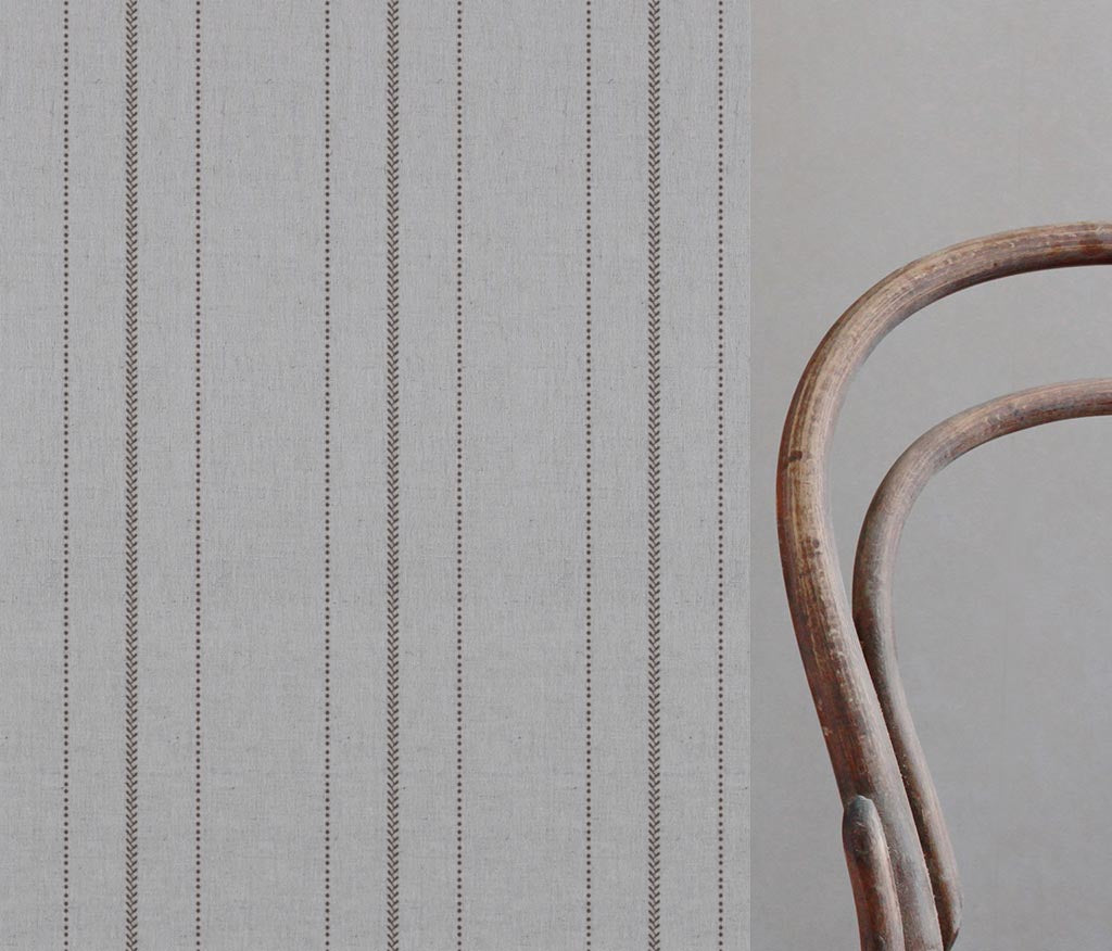 Brown Patterned Linen Curtain Fabric - Inari Umbre - Natural base fabric.