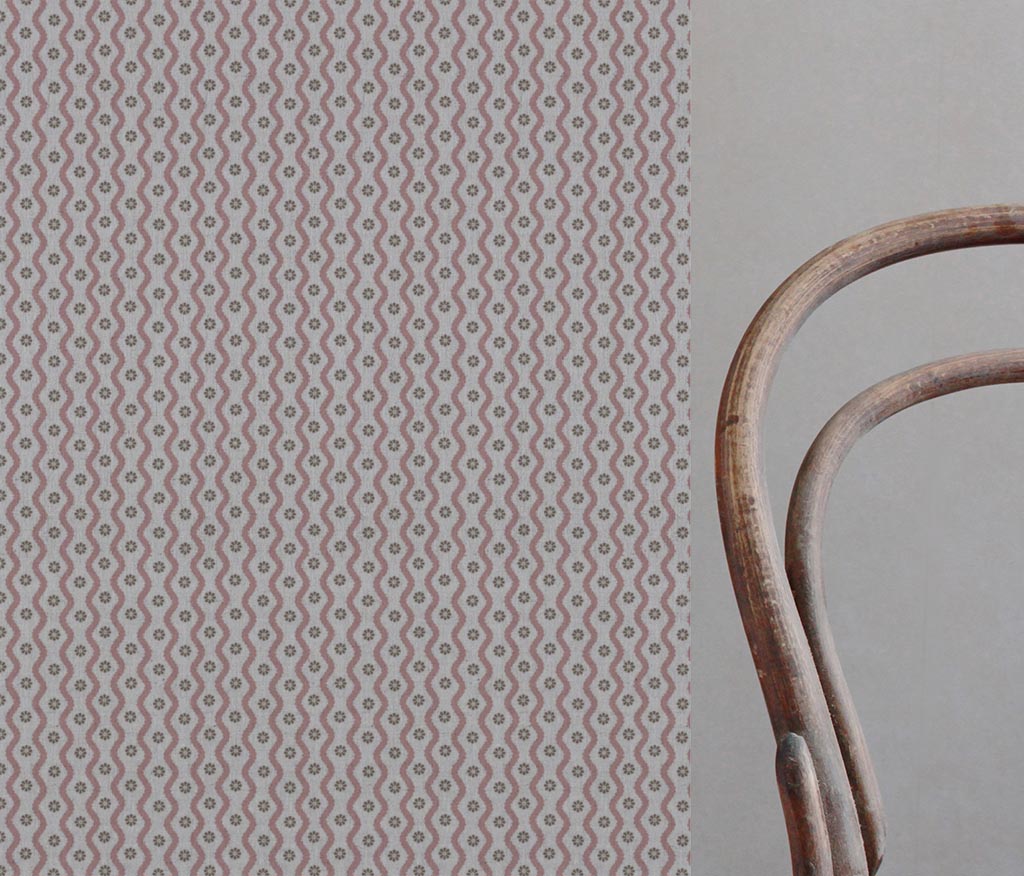 Pink Abstract Linen Curtain Fabric - Kirabe Dusty Pink - Natural base fabric.