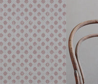 Pink Abstract Floral Linen Curtain Fabric - Lany Dusty Pink - Natural base fabric.