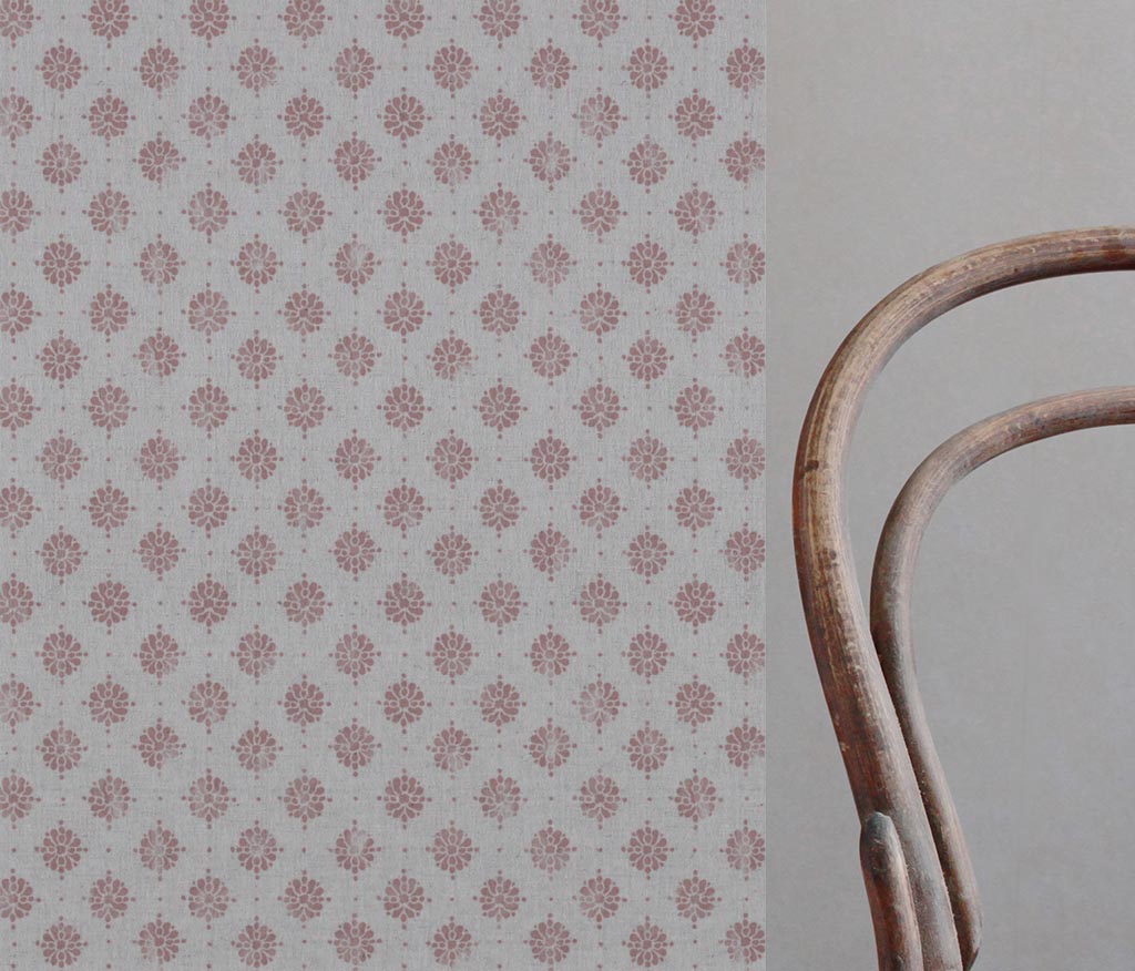 Pink Abstract Floral Linen Curtain Fabric - Lany Dusty Pink - Natural base fabric.