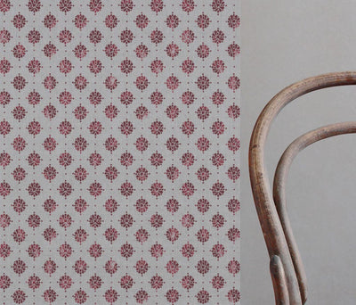 Red Abstract Floral Linen Curtain Fabric - Lany Wine  - Natural base fabric.