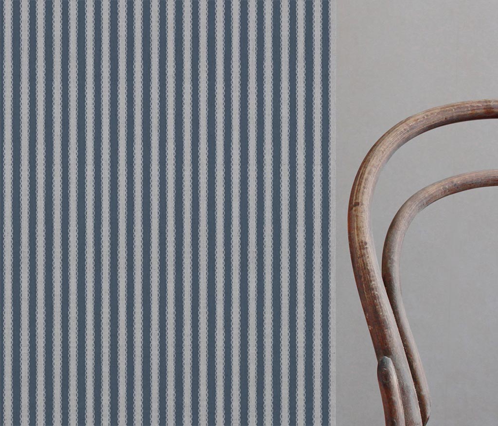 Blue Striped Linen Curtain Fabric - Lisabella Denim - Natural base fabric.