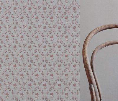 Pink Botanical Linen Curtain Fabric - Lulani Dusty Pink - Natural base fabric.