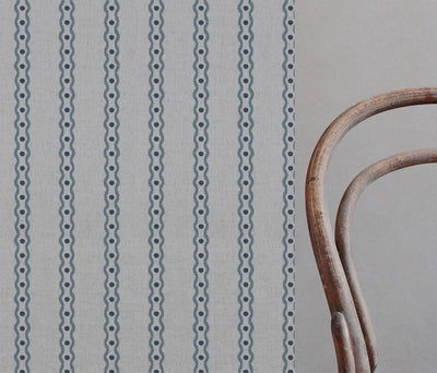 Blue Abstract Striped Linen Curtain Fabric - Margarie Blue - Natural base fabric.
