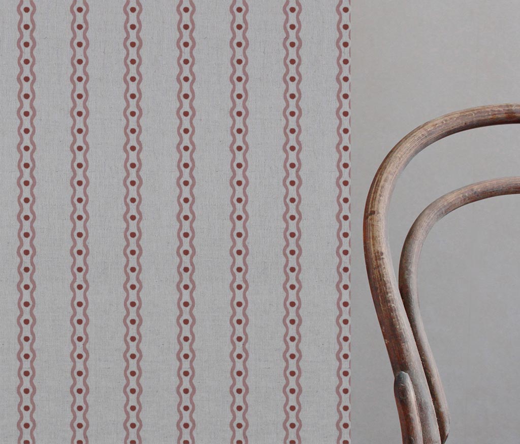 Pink Abstract Striped Linen Curtain Fabric - Margarie Pink - Natural base fabric.