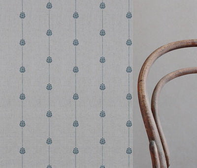 Blue Patterned Stripe Linen Curtain Fabric - Maybel Blue Stone - Natural base fabric.