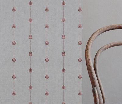 Red Patterned Stripe Linen Curtain Fabric - Maybel Crimson Red - Natural base fabric.
