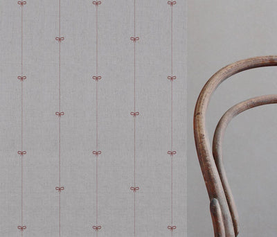 Red Striped Linen Curtain Fabric - Mimmi Crimson Red - Natural base fabric.