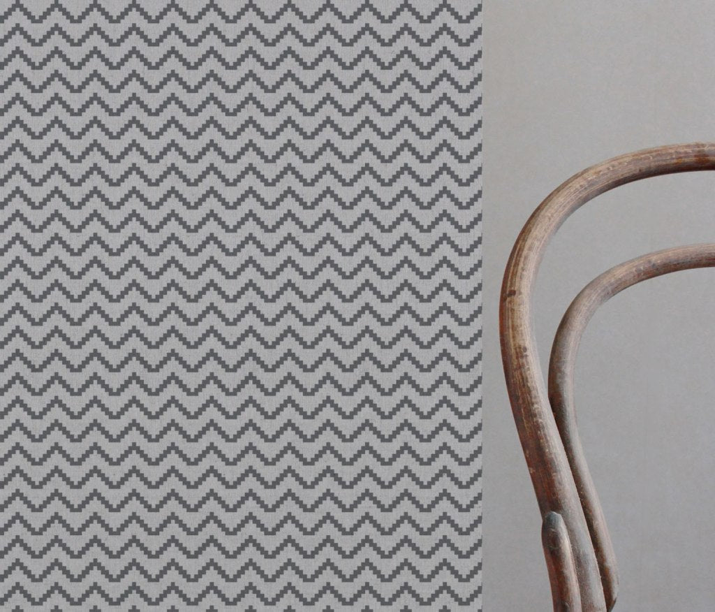 Grey Patterned Linen Curtain Fabric - Azig Ash - Natural base fabric.