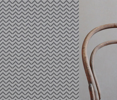 Grey Patterned Linen Curtain Fabric - Azig Ash - Natural base fabric.