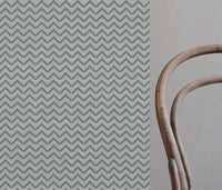 Green Patterned Linen Curtain Fabric - Azig Jade Mist - Natural base fabric.