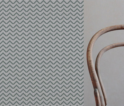 Green Patterned Linen Curtain Fabric - Azig Sage - Natural base fabric.