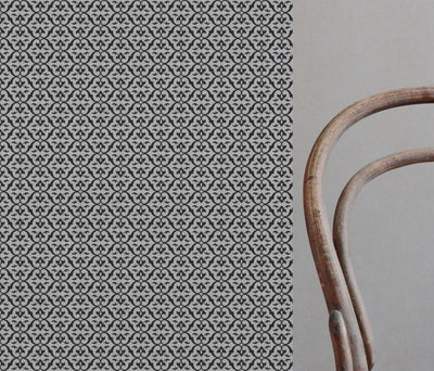 Black Patterned Linen Curtain Fabric - Brita Black - Natural base fabric.