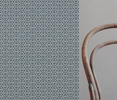 Blue Patterned Linen Curtain Fabric - Brita Blue Stone - Natural base fabric.