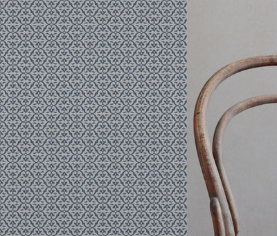 Blue Patterned Linen Curtain Fabric - Brita Denim - Natural base fabric.