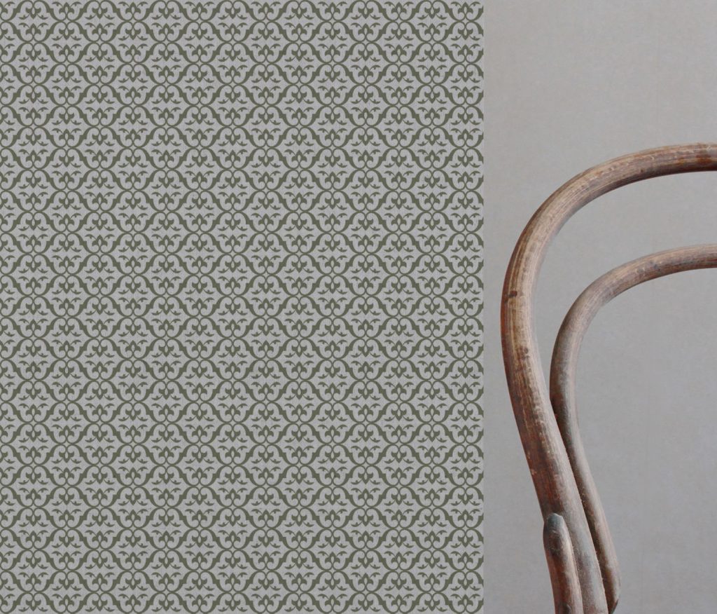 Green Patterned Linen Curtain Fabric - Brita Moss - Natural base fabric.