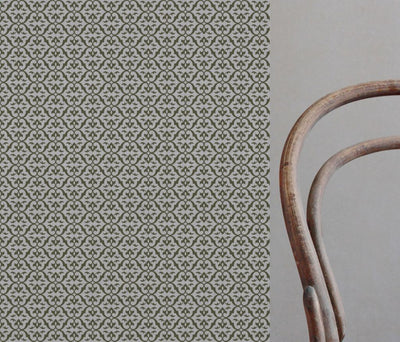 Green Patterned Linen Curtain Fabric - Brita Seaweed - Natural base fabric.