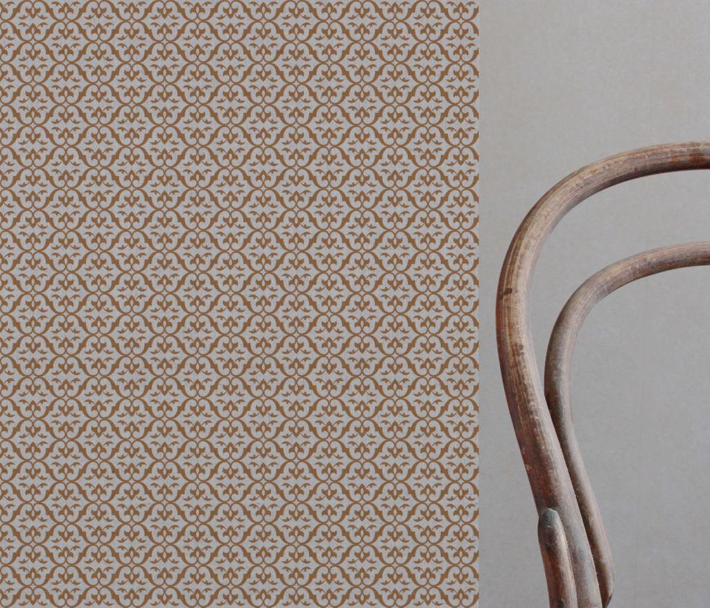 Orange Patterned Linen Curtain Fabric - Brita Tangerine - Natural base fabric.