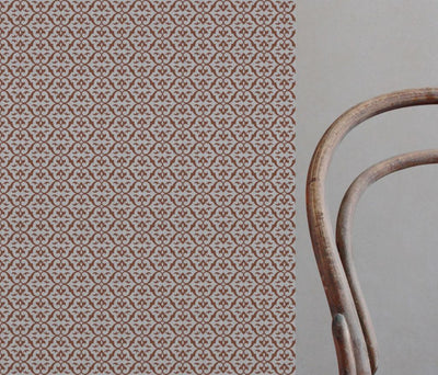 Red / Orange Patterned Linen Curtain Fabric - Brita Terracotta - Natural base fabric.