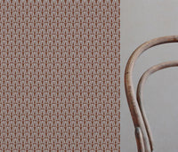 Red / Orange Patterned Linen Curtain Fabric - Elva Terracotta - Natural base fabric.