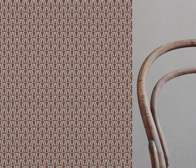 Red / Orange Patterned Linen Curtain Fabric - Elva Terracotta - Natural base fabric.
