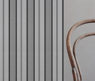 Black Striped Linen Curtain Fabric - Freja Black - Natural base fabric.