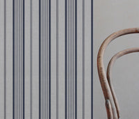 Blue Striped Linen Curtain Fabric - Freja Deep Blue - Natural base fabric.