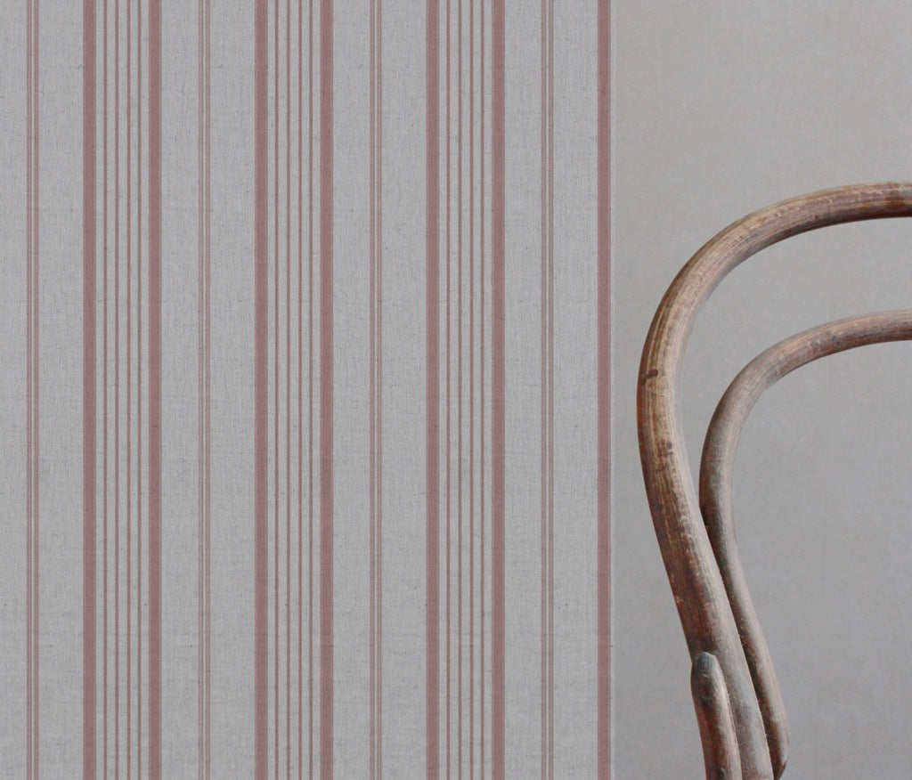 Pink Striped Linen Curtain Fabric - Freja Dusty Pink - Natural base fabric.