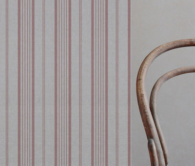 Pink Striped Linen Curtain Fabric - Freja Dusty Pink - Natural base fabric.