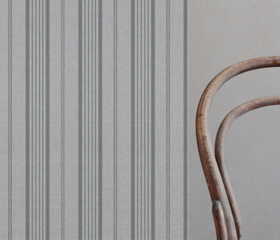 Grey Striped Linen Curtain Fabric - Freja Greige - Natural base fabric.
