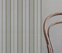 Green Striped Linen Curtain Fabric - Freja Olive - Natural base fabric.