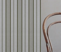 Green Striped Linen Curtain Fabric - Freja Seaweed - Natural base fabric.