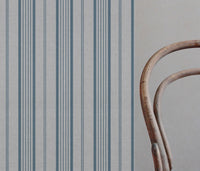 Blue Striped Linen Curtain Fabric - Freja True Blue - Natural base fabric.