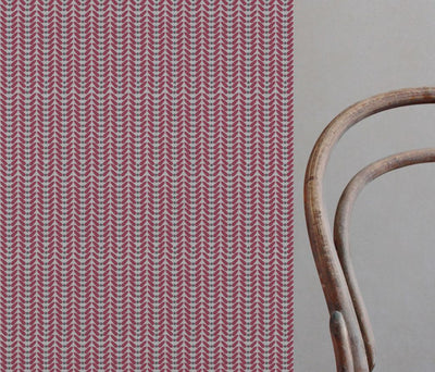 Red Patterned Linen Curtain Fabric - Hulda Cherry - Natural base fabric.