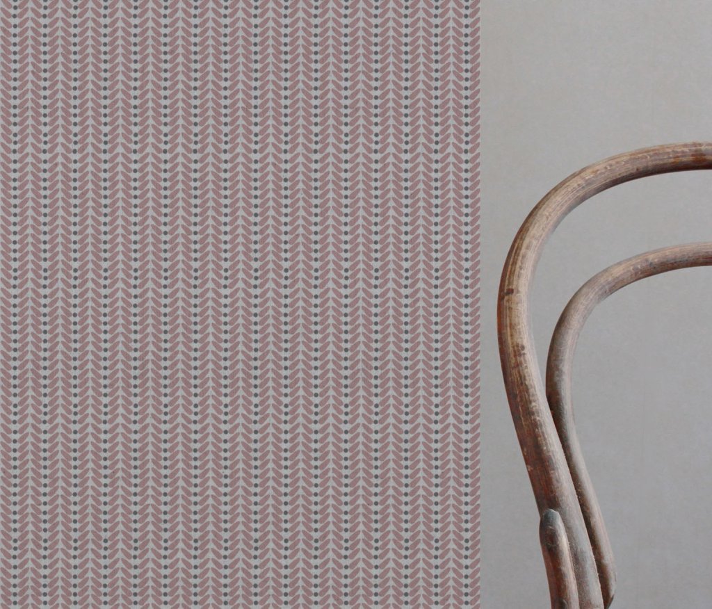 Pink Patterned Linen Curtain Fabric - Hulda Dusty Pink - Natural base fabric.