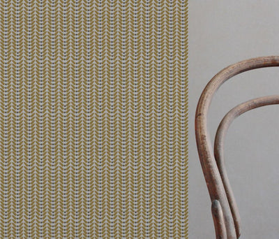Yellow Patterned Linen Curtain Fabric - Hulda Gold Rod - Natural base fabric.