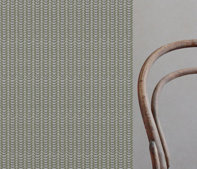 Green Patterned Linen Curtain Fabric - Hulda Olive - Natural base fabric.