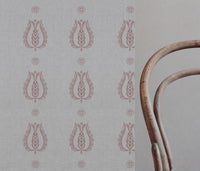 Pink Patterned Linen Curtain Fabric - Maya Dusty Pink - Natural base fabric.