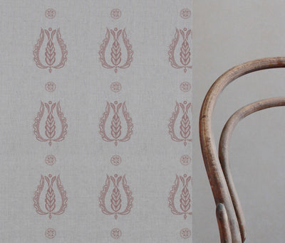 Pink Patterned Linen Curtain Fabric - Maya Dusty Pink - Natural base fabric.