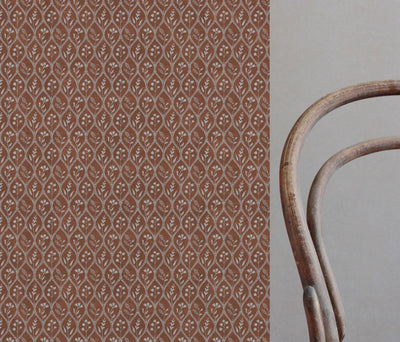 Orange Floral Linen Curtain Fabric - Miny Terracotta - Natural base fabric.