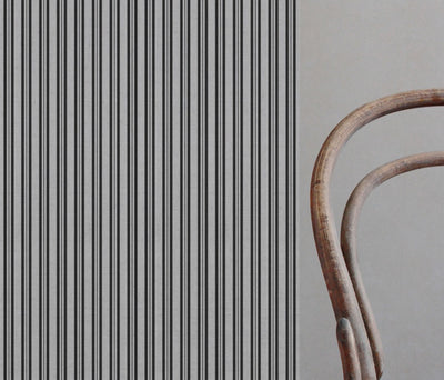 Black Striped Linen Curtain Fabric - Olga Black - Natural base fabric.