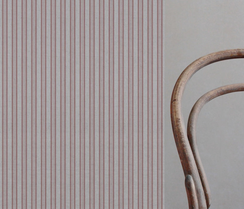 Pink Striped Linen Curtain Fabric - Olga Dusty Pink - Natural base fabric.