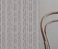 Red Patterned Linen Curtain Fabric - Pearls Crimson Red - Natural base fabric.