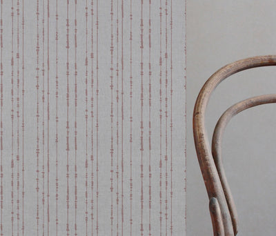 Pink Patterned Linen Curtain Fabric - Pearls Dusty Pink - Natural base fabric.